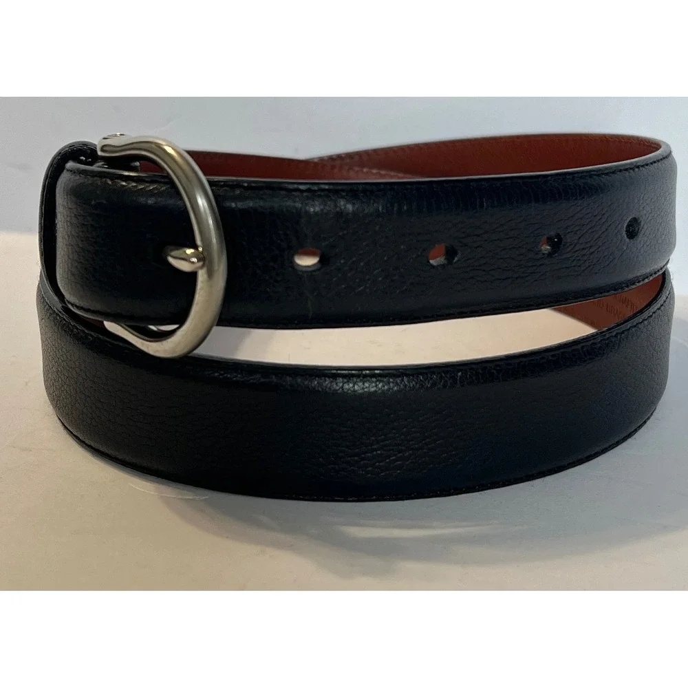 Coach Vintage Black Italian Calfskin Leather Belt 32 80cm Solid Brass Italy 3701